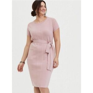 Torrid 2X Mauve Pink Sweater Knit Self Tie Shift Dress